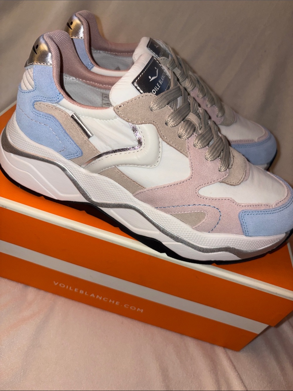NWT VOILE BLANCHE CLUB119 Nylon and Suede Sneaker in Sky Blue- Pink- White - Picture 11 of 16